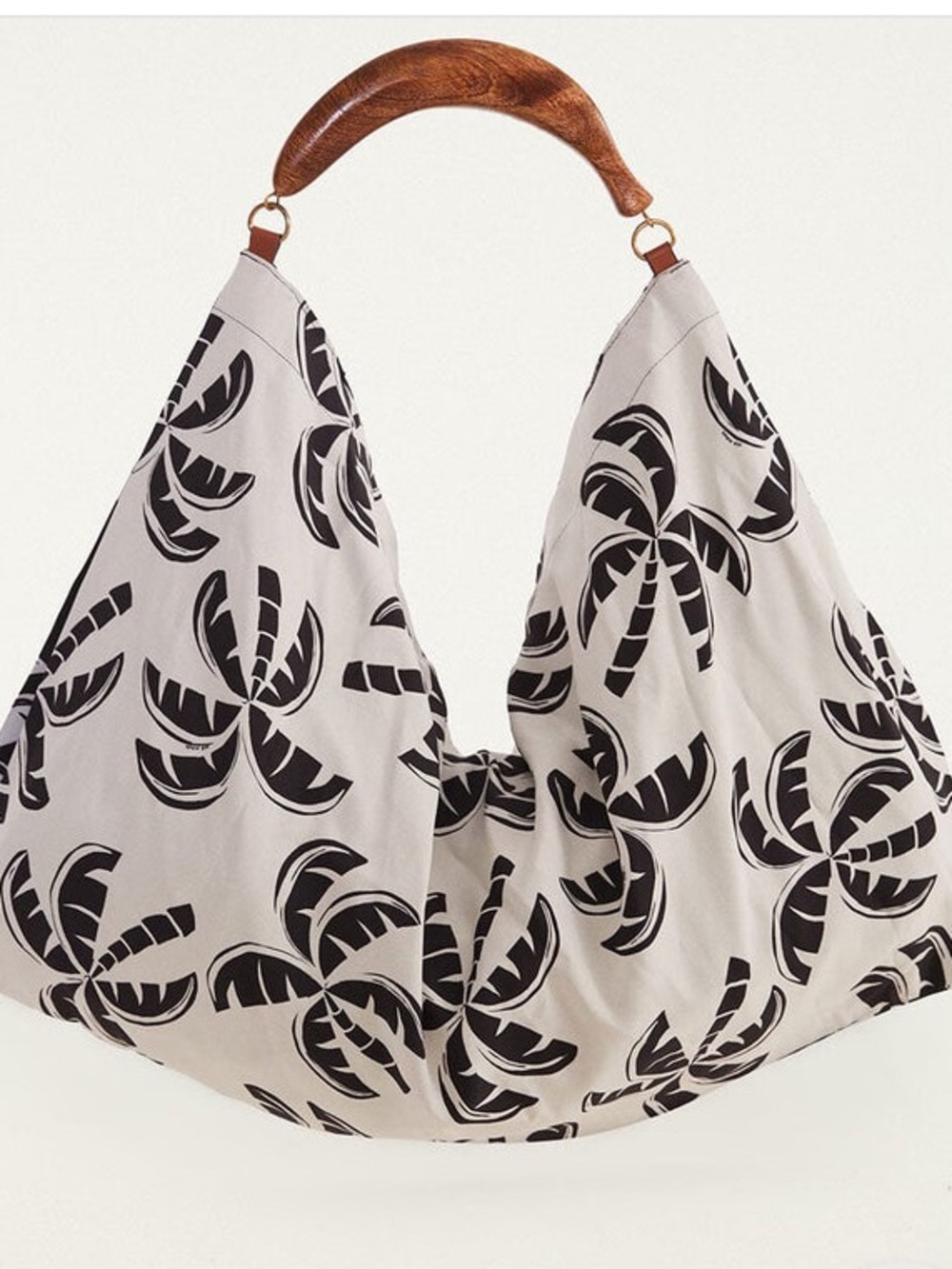 NEW FARM Rio Black And White Scarf Tote Bag Wood Handle Reversible Palm Trees - Picture 5 of 12